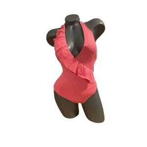 NWT CARMEN MARC VALVO one-piece 6 ruffled swimsuit maillot plunging